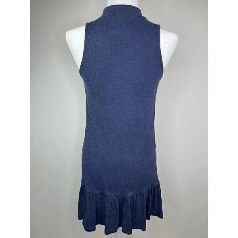 True Craft Navy Blue Casual Keyhole Dress - Ruffle & Sleeveless Small - Cut-Out - Picture 5 of 7
